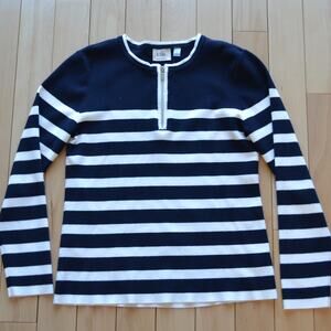 Elie Tahari Quarter Zip Sweater Size M Striped Blue White
